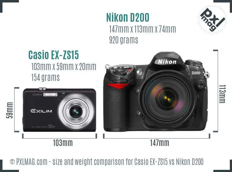 Casio EX-ZS15 vs Nikon D200 size comparison