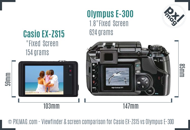 Casio EX-ZS15 vs Olympus E-300 Screen and Viewfinder comparison