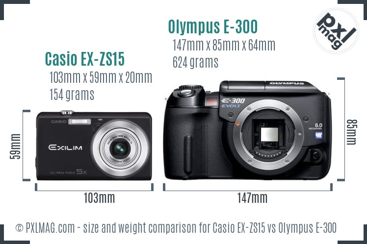 Casio EX-ZS15 vs Olympus E-300 size comparison