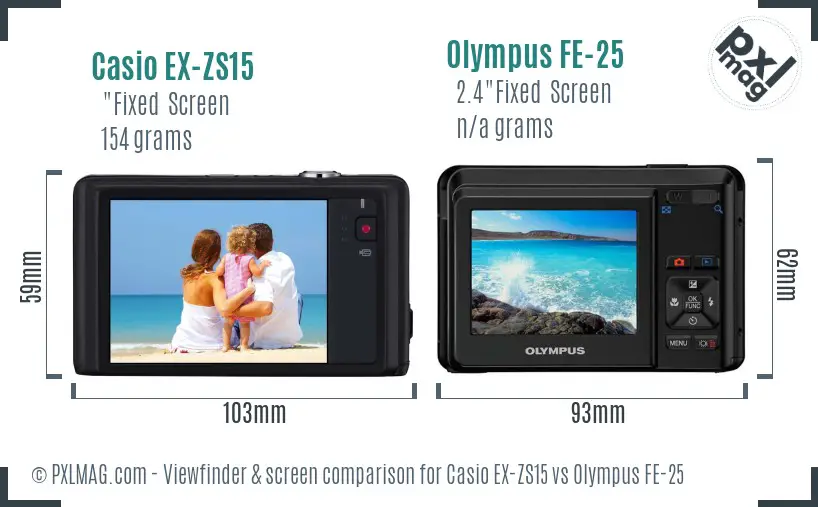 Casio EX-ZS15 vs Olympus FE-25 Screen and Viewfinder comparison