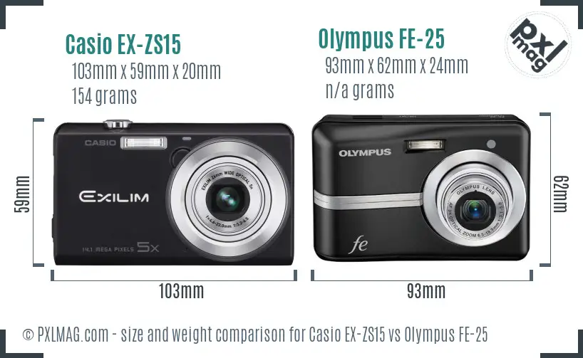 Casio EX-ZS15 vs Olympus FE-25 size comparison