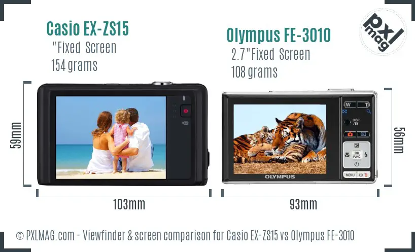 Casio EX-ZS15 vs Olympus FE-3010 Screen and Viewfinder comparison