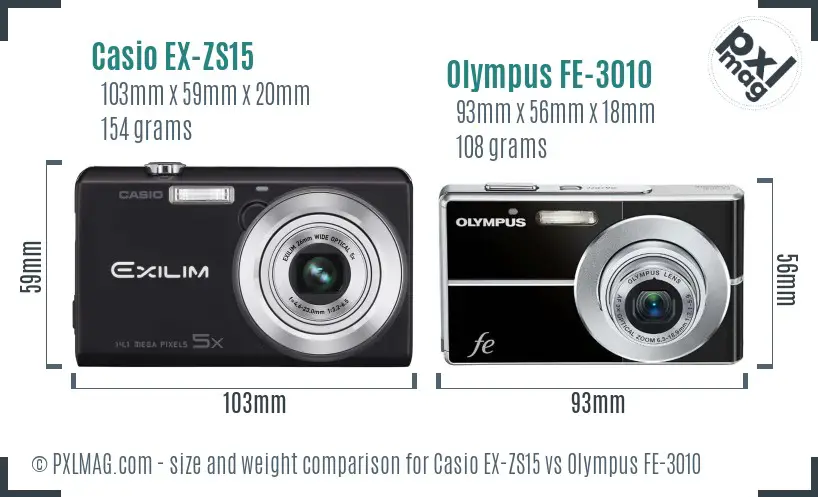 Casio EX-ZS15 vs Olympus FE-3010 size comparison