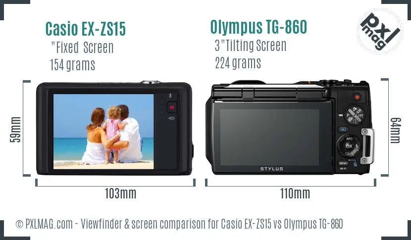 Casio EX-ZS15 vs Olympus TG-860 Screen and Viewfinder comparison