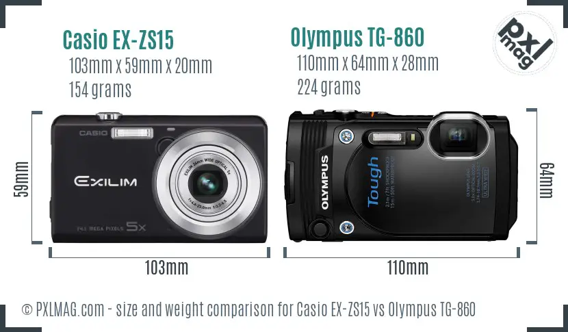 Casio EX-ZS15 vs Olympus TG-860 size comparison