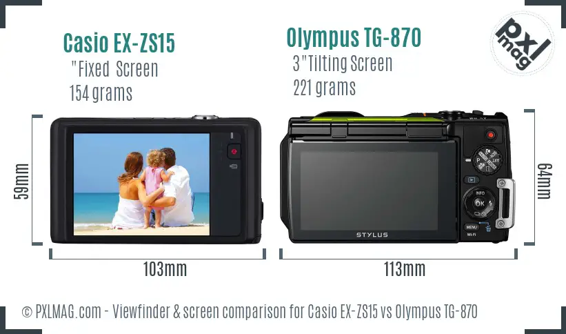 Casio EX-ZS15 vs Olympus TG-870 Screen and Viewfinder comparison
