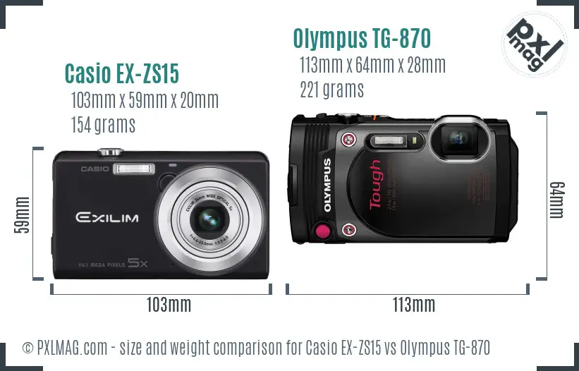 Casio EX-ZS15 vs Olympus TG-870 size comparison