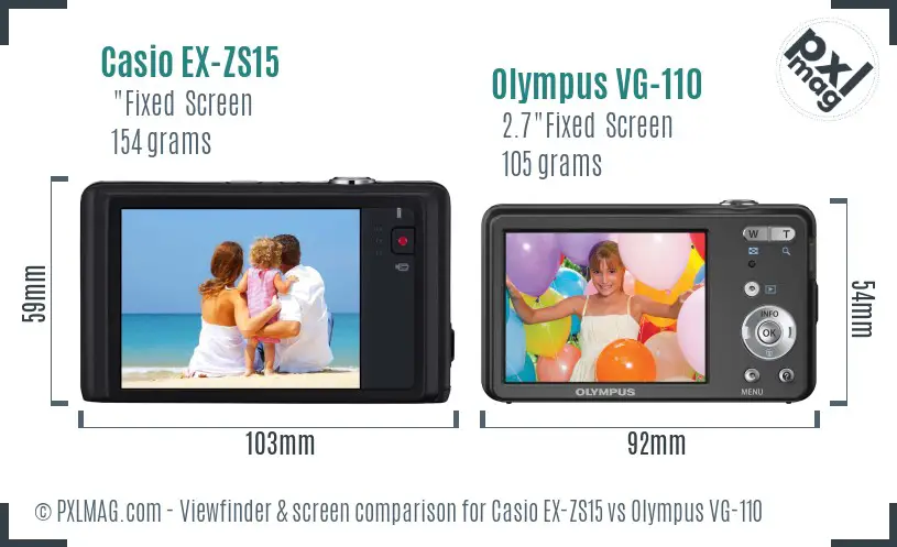 Casio EX-ZS15 vs Olympus VG-110 Screen and Viewfinder comparison