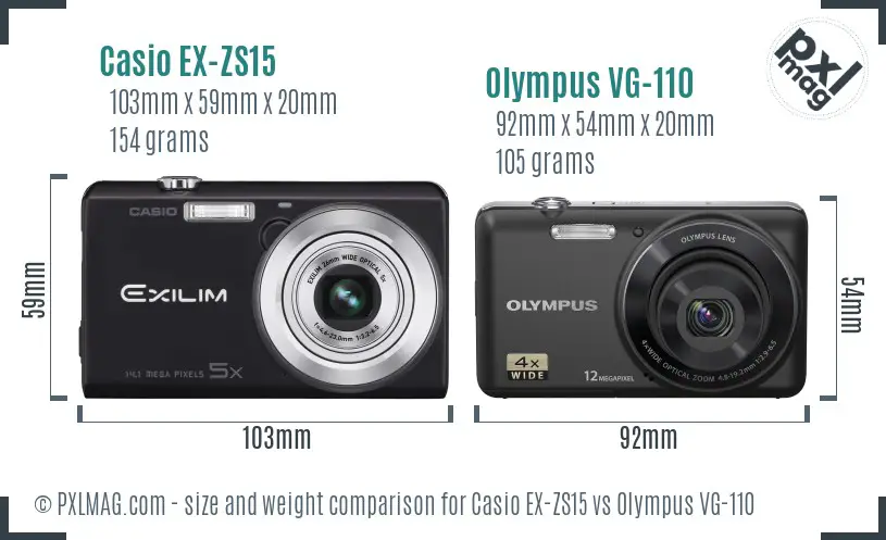 Casio EX-ZS15 vs Olympus VG-110 size comparison