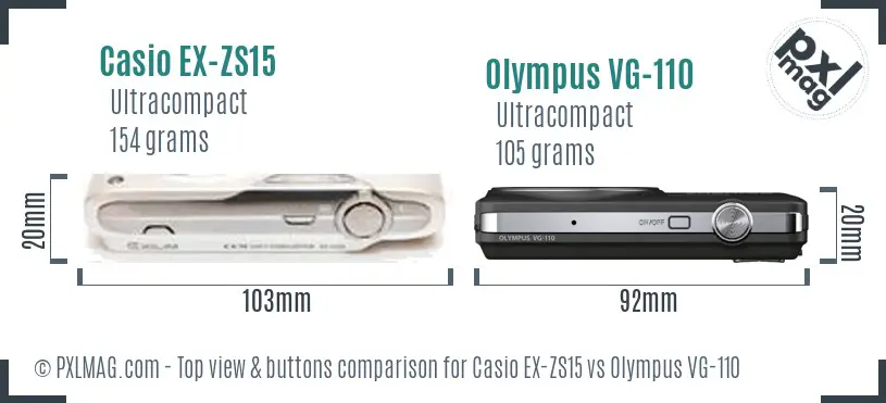 Casio EX-ZS15 vs Olympus VG-110 top view buttons comparison