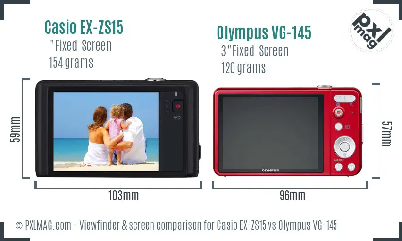 Casio EX-ZS15 vs Olympus VG-145 Screen and Viewfinder comparison