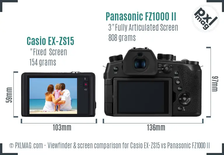 Casio EX-ZS15 vs Panasonic FZ1000 II Screen and Viewfinder comparison