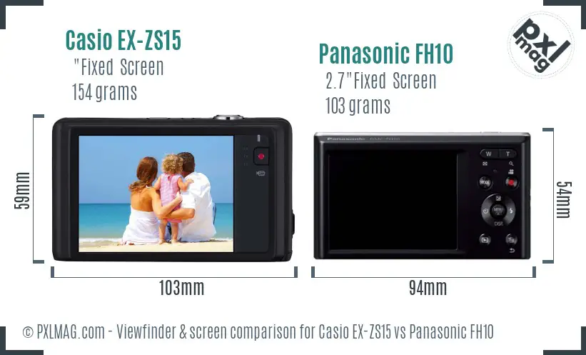Casio EX-ZS15 vs Panasonic FH10 Screen and Viewfinder comparison