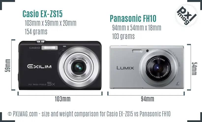 Casio EX-ZS15 vs Panasonic FH10 size comparison