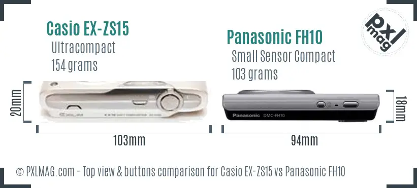 Casio EX-ZS15 vs Panasonic FH10 top view buttons comparison