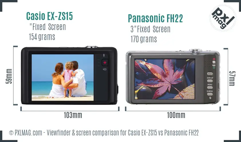Casio EX-ZS15 vs Panasonic FH22 Screen and Viewfinder comparison