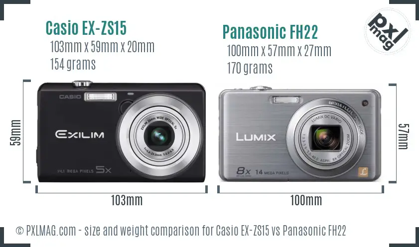 Casio EX-ZS15 vs Panasonic FH22 size comparison