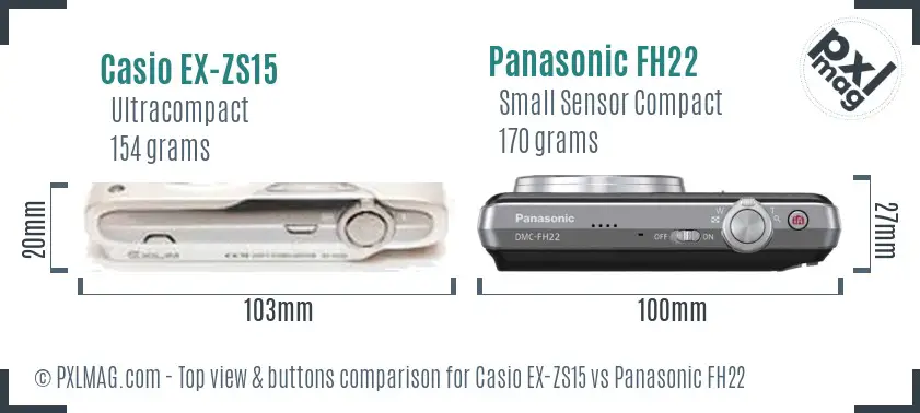 Casio EX-ZS15 vs Panasonic FH22 top view buttons comparison