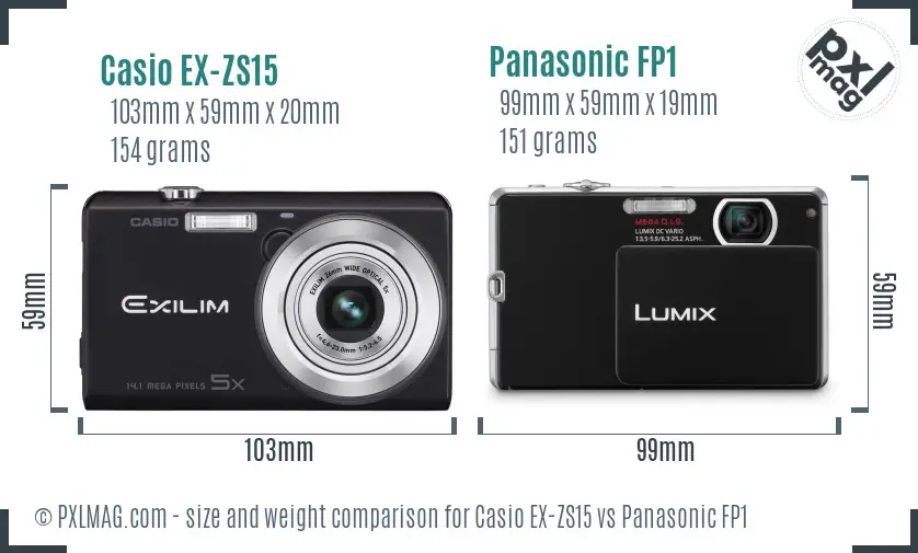 Casio EX-ZS15 vs Panasonic FP1 size comparison