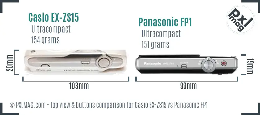 Casio EX-ZS15 vs Panasonic FP1 top view buttons comparison