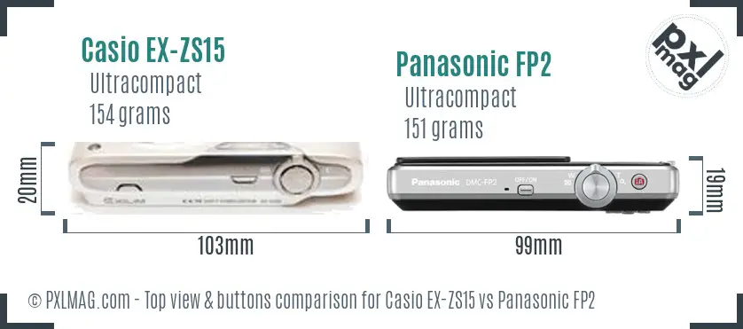 Casio EX-ZS15 vs Panasonic FP2 top view buttons comparison
