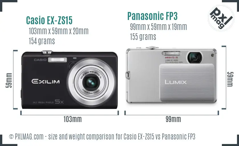 Casio EX-ZS15 vs Panasonic FP3 size comparison Casio EX-ZS15 vs Panasonic FP3 size comparison