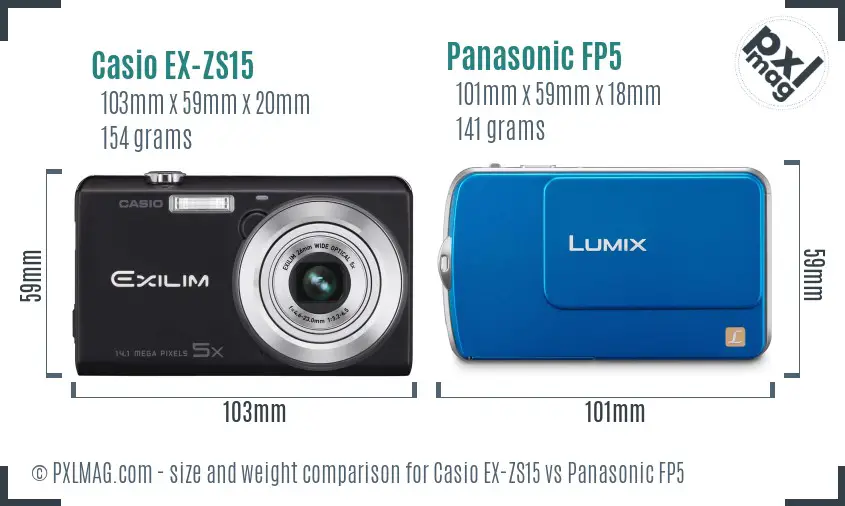 Casio EX-ZS15 vs Panasonic FP5 size comparison