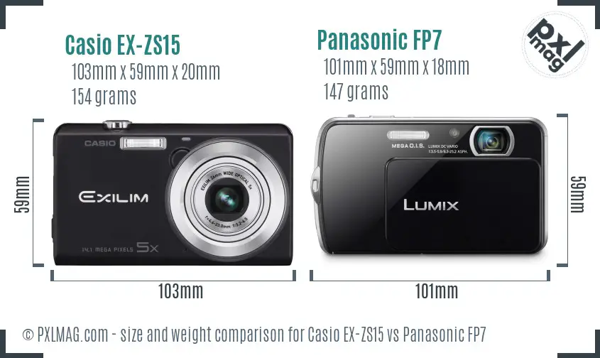 Casio EX-ZS15 vs Panasonic FP7 size comparison