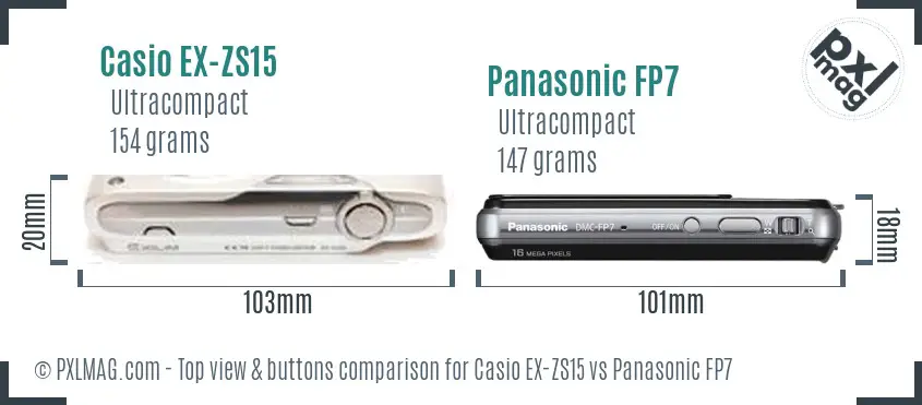 Casio EX-ZS15 vs Panasonic FP7 top view buttons comparison