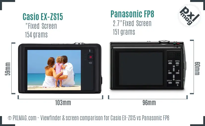 Casio EX-ZS15 vs Panasonic FP8 Screen and Viewfinder comparison
