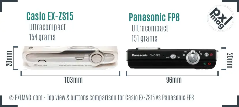 Casio EX-ZS15 vs Panasonic FP8 top view buttons comparison
