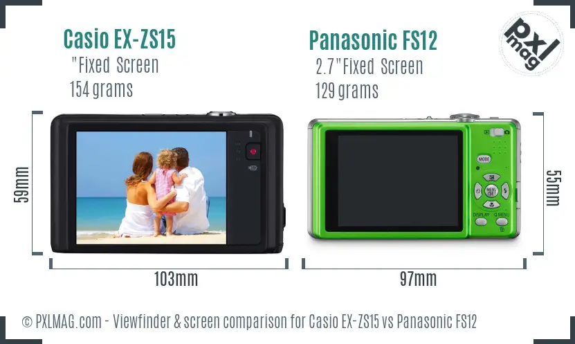 Casio EX-ZS15 vs Panasonic FS12 Screen and Viewfinder comparison