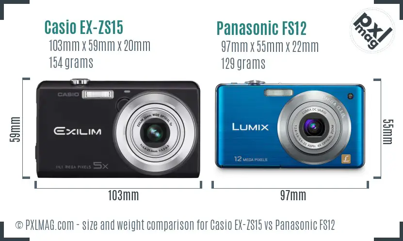 Casio EX-ZS15 vs Panasonic FS12 size comparison
