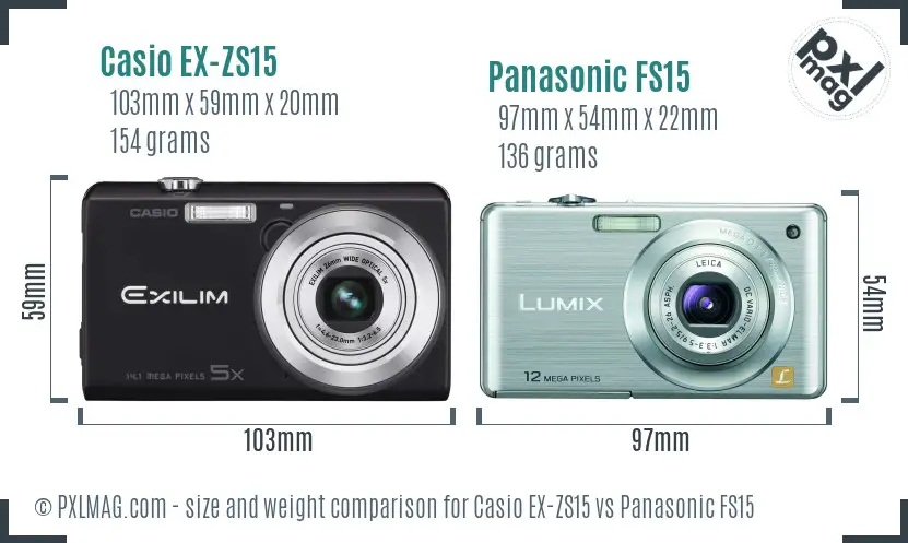 Casio EX-ZS15 vs Panasonic FS15 size comparison