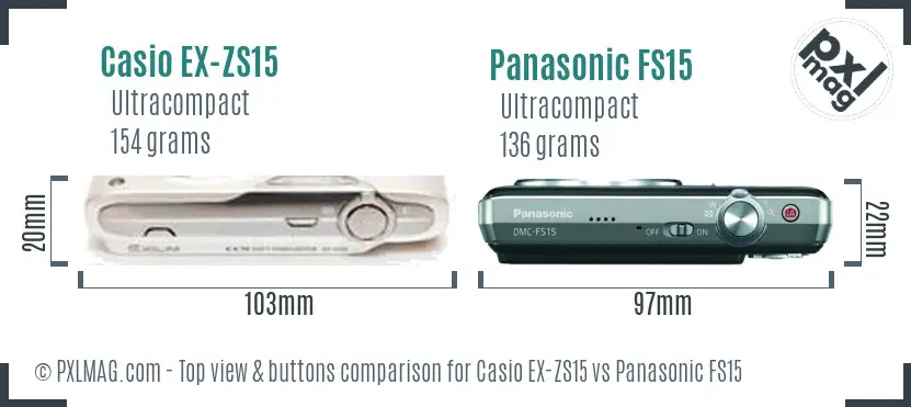 Casio EX-ZS15 vs Panasonic FS15 top view buttons comparison