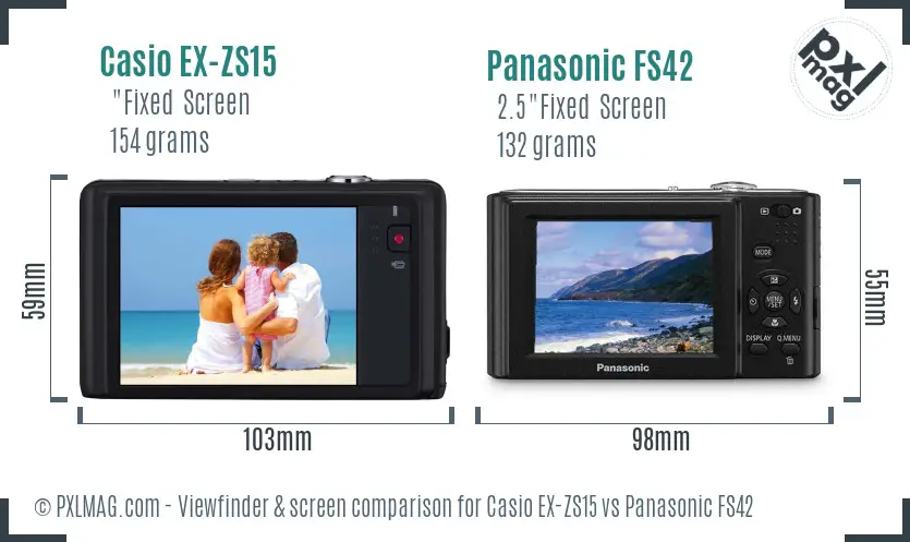 Casio EX-ZS15 vs Panasonic FS42 Screen and Viewfinder comparison