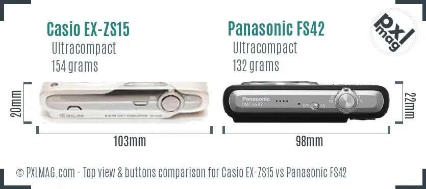 Casio EX-ZS15 vs Panasonic FS42 top view buttons comparison