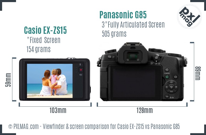 Casio EX-ZS15 vs Panasonic G85 Screen and Viewfinder comparison