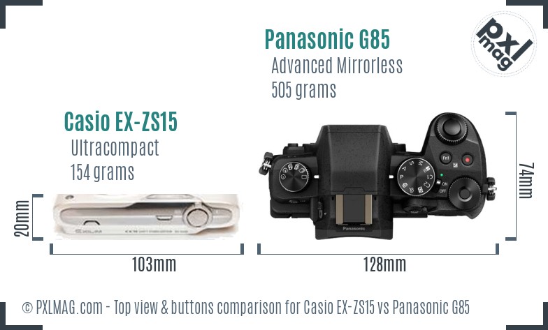 Casio EX-ZS15 vs Panasonic G85 top view buttons comparison