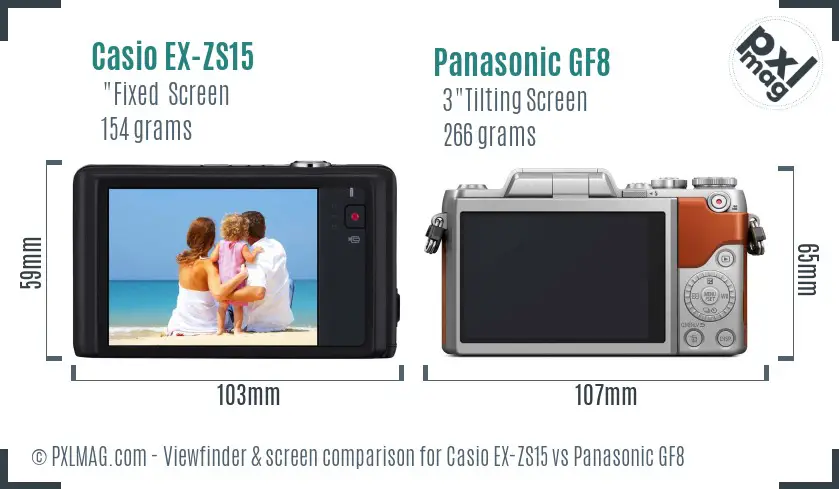 Casio EX-ZS15 vs Panasonic GF8 Screen and Viewfinder comparison