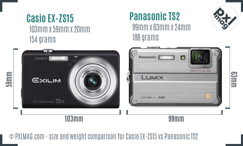 Casio EX-ZS15 vs Panasonic TS2 size comparison