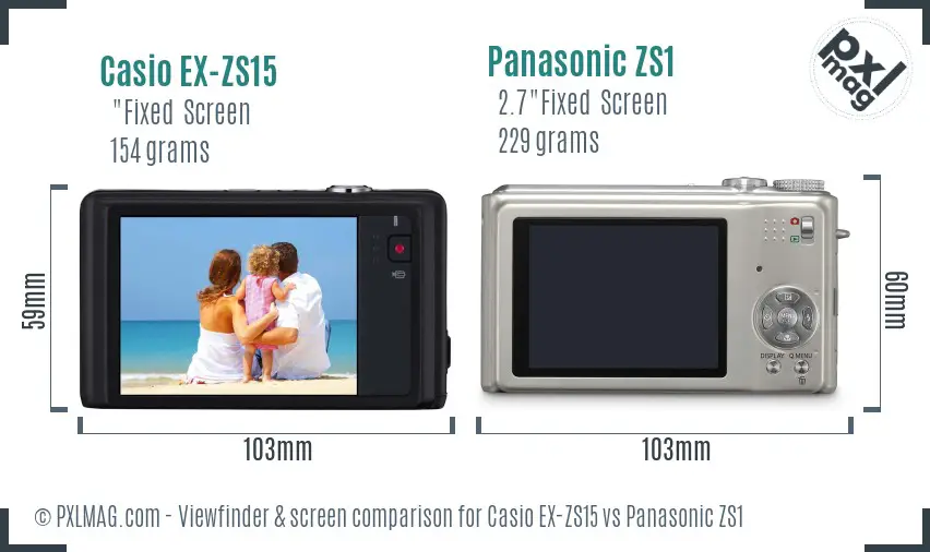 Casio EX-ZS15 vs Panasonic ZS1 Screen and Viewfinder comparison