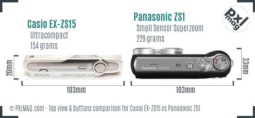 Casio EX-ZS15 vs Panasonic ZS1 top view buttons comparison