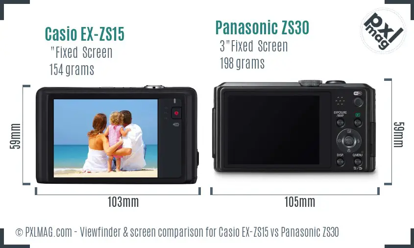 Casio EX-ZS15 vs Panasonic ZS30 Screen and Viewfinder comparison