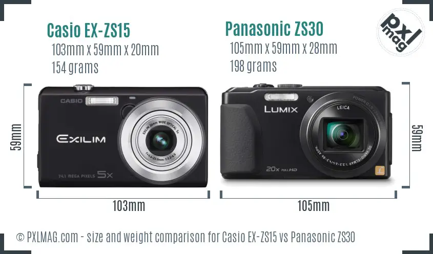 Casio EX-ZS15 vs Panasonic ZS30 size comparison