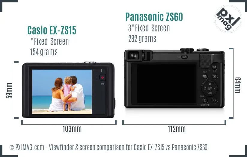 Casio EX-ZS15 vs Panasonic ZS60 Screen and Viewfinder comparison