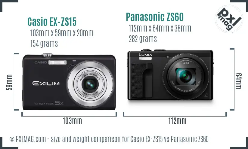Casio EX-ZS15 vs Panasonic ZS60 size comparison