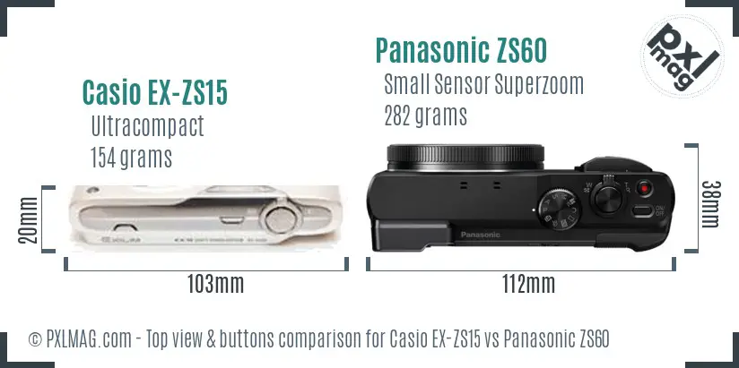 Casio EX-ZS15 vs Panasonic ZS60 top view buttons comparison