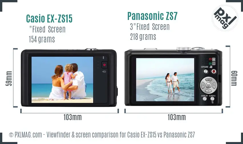 Casio EX-ZS15 vs Panasonic ZS7 Screen and Viewfinder comparison