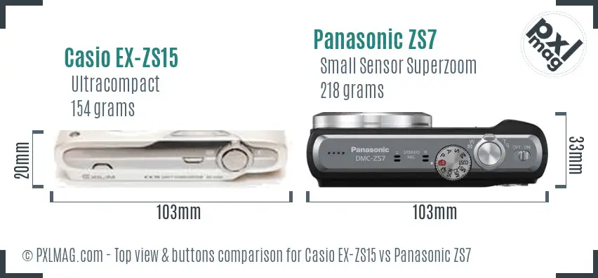 Casio EX-ZS15 vs Panasonic ZS7 top view buttons comparison